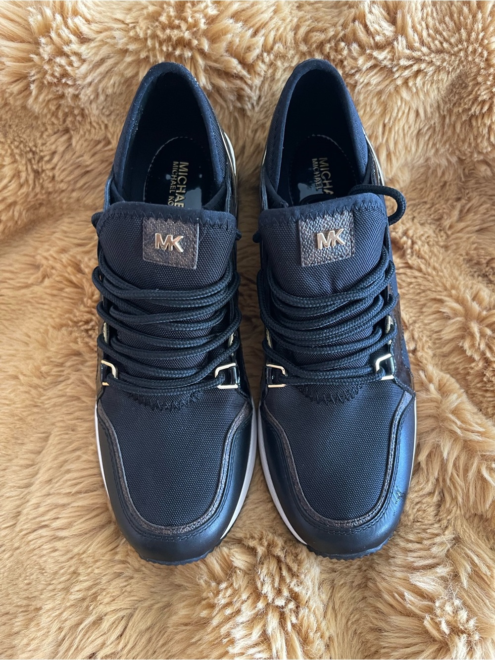 Michael Kors NWOT Black and White MK Logo Lace-Up Wedge Sneakers